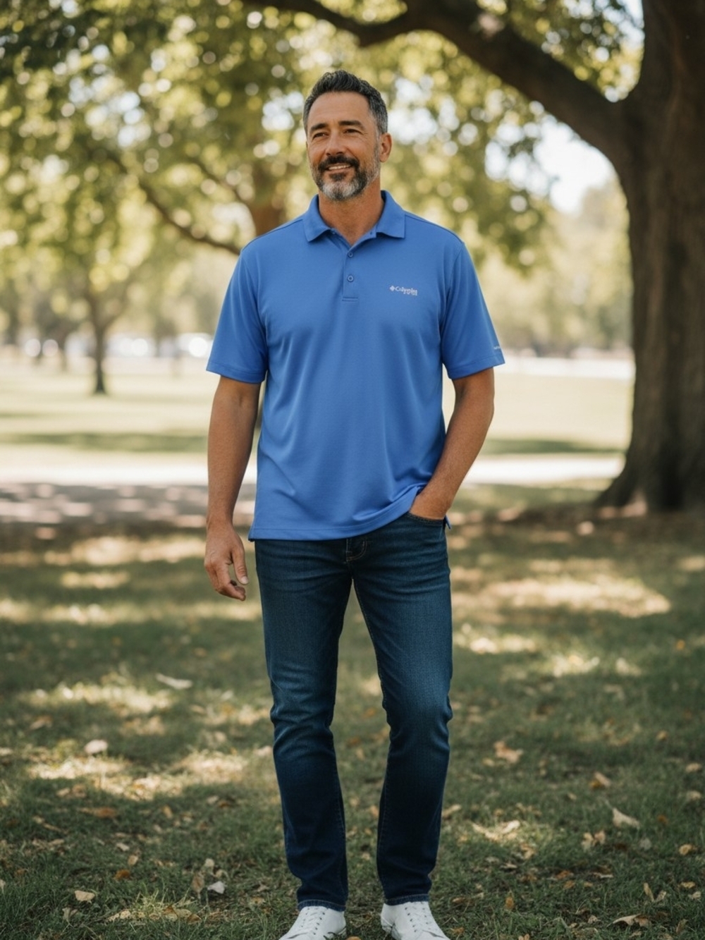 Columbia PFG Polo Shirt Mens XLT Blue Fishing Performance Short Sleeve Omni Wick